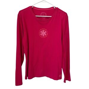 Life is Good Long Sleeve T-Shirt Women’s Large Pink Snowflake Graphic